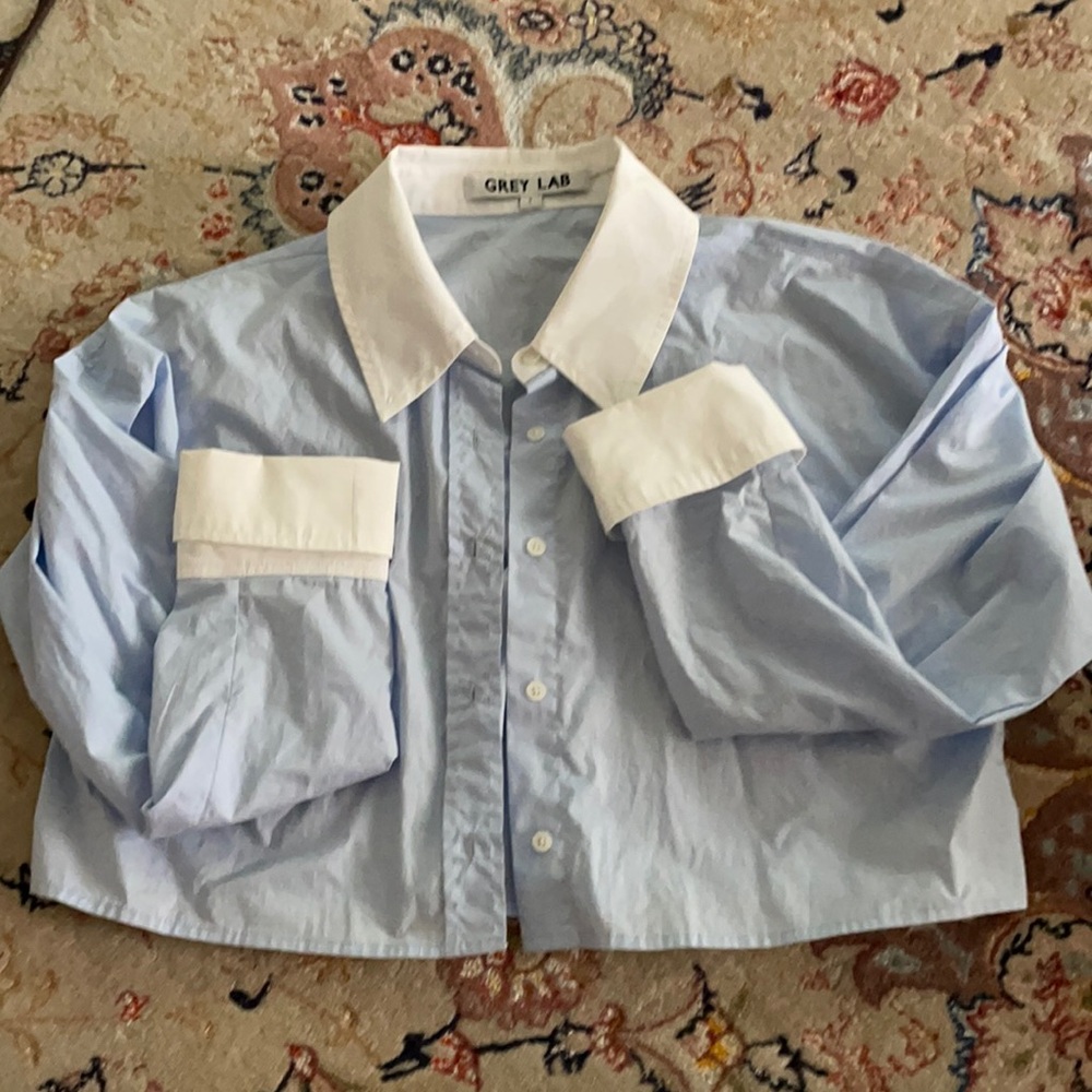 Grey lab button dress shirt cropped